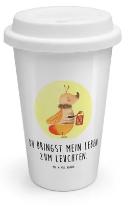 Produktbild von Mr. & Mrs. Panda Kaffeebecher To Go Glühwürmchen - Weiß - Geschenk, Liebesspruch, Lustige Sprüche, Isolierbecher, Lieblingsmensch, Thermokaffeebecher, Thermobecher, ToGo