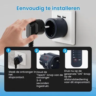 Productafbeelding van set met 2300 watt draadloze stopcontacten | 2 x contactdoos voor afstandsbediening | 1 x afstandsbediening, antraciet