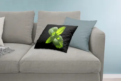 Produktbild von MuchoWow® Zierkissen Sofakissen Wohnzimmer Dekokissen 60x40 cm Eine Nahaufnahme von Minzblättern vor einem schwarzen Hintergrund - Kopfkissen - Polster mit Foto