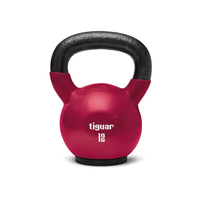 Produktbild von tiguar Kettlebell 12 kg (Himbeere)  Vinyl-Kettlebell mit gummierter Bodenplatte, ergonomischer Griff, ideal für Kraft- und Ausdauertraining, Koordination und Stabilisation