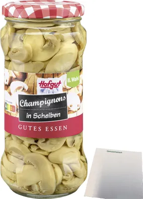Produktbild von Hofgut Champignons in Scheiben (370ml Glas) + usy Block