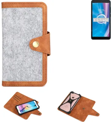Produktbild von K-S-Trade Handyhülle kompatibel mit Alcatel 1B (2020) Schutzhülle Filz-Hülle Kunst-Leder hellgrau braun (1x)