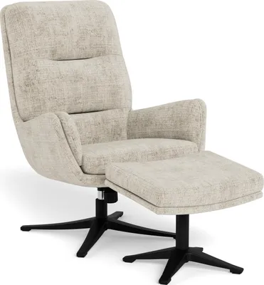 Produktbild von SUTON Relaxsessel Beige mit Hocker, Drehfunktion, Quersteppungen und mattschwarzem 4-Stern-Gestell