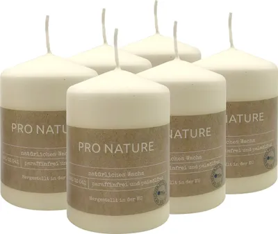 Produktbild von Müller PRO NATURE Stumpenkerzen Gepresst - 6 Stück Set- Elfenbein Stearin-Kerzen - Ohne Duft Säulenkerzen  - RAL Qualität Lange Brenndauer: 20 Stunden