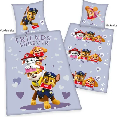 Produktbild von Herding Bettwäsche Paw Patrol, Kopfkissenbezug 80 x 80 cm mit Wende-Motiv, Bettbezug 135 x 200 cm, Mit Knopfleiste, 100% Baumwolle
