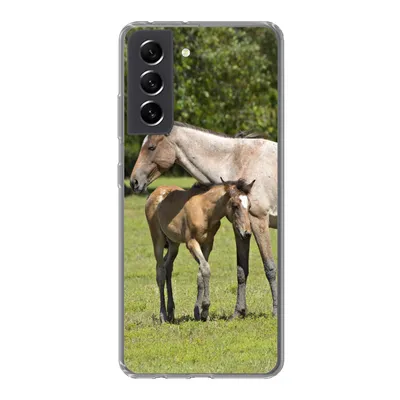Produktbild von MuchoWow® Handyhülle Schutzhülle Hülle für Samsung Galaxy S21 FE Pferde - Gras - Schatten Silikon Softcase Handy Hülle - Mobiltelefonhülle
