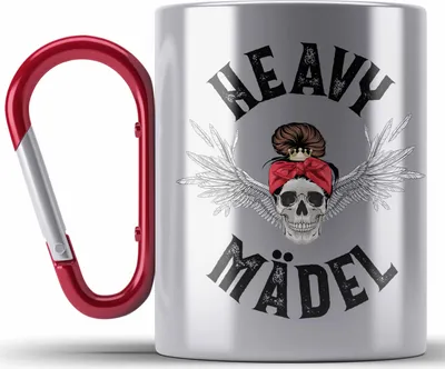 Produktbild von Trendation - Heavy Metal Mädel Geschenk Frauen Edelstahl Tasse Karabiner Death Metal Becher Metalfal Rocker Biker Geschenkidee (Rot)