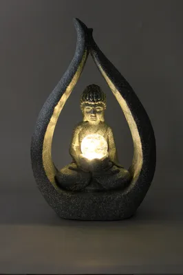 Produktbild von Solarleuchte Buddha Skulptur Granit-Optik mit Glaskugel moderne Solarlampe 30x15x46 cm
