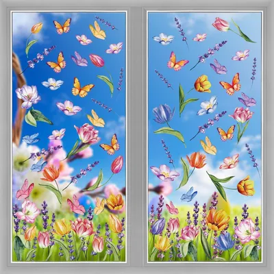 Produktbild von Fenstersticker Ostern Selbstklebend 8 Blätter mit Tulpen Blumen Schmetterlinge Wiederverwendbar