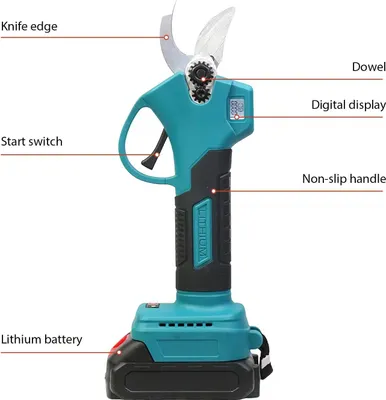 Obrázok produktu pre Elektrické nožnice na konáre – akumulátorové záhradné nožnice 21 V – bezkefový motor – priemer rezu 2,5 cm – 2 akumulátory – čepeľ z uhlíkovej ocele – zástrčka EÚ