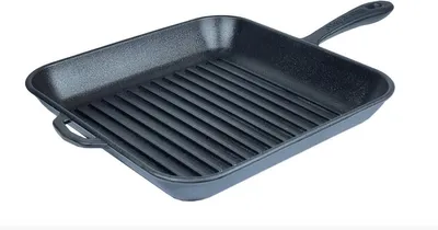 Produktbild von Grillpfanne Gusseisen mit Metallgriff - 28 x 28 x 4 cm - Steakpfanne - Grillen - Kratzfest - Pfannenset - Barbecue Geschenk - PFAS-frei - Schwarz