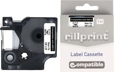 Produktbild von Rillprint – kompatibel D1 e für 40913, 9 mm, schwarz auf weiß