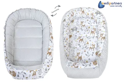 Produktbild von Babynestchen 5tlg Babynest Babydecke Steckkissen Kuschelnest Einschlagdecke Baumwolle 100x60x15 REH mit Grauem Minky