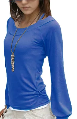 Produktbild von Fado Damen Langarm Shirt Oberteil Longshirt, U-Boot Ausschnitt, Blau M