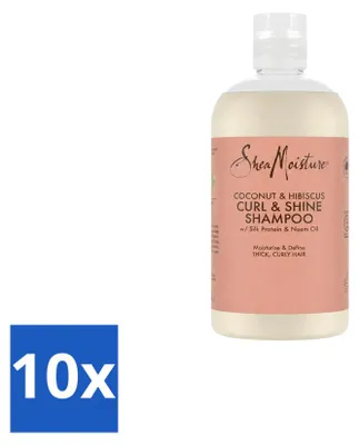 Zdjęcie produktu dla 10 sztuk szamponu Coconut & Hibiscus Curl & Shine marki Shea Moisture, 384 ml - zestaw ekonomiczny