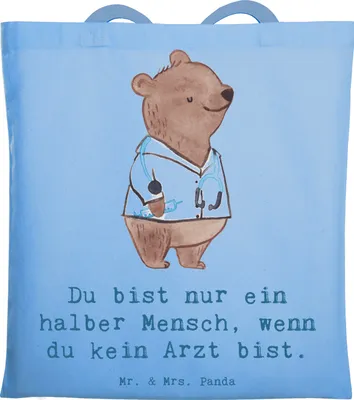 Produktbild von Mr. & Mrs. Panda Schultasche Arzt Herz - Sky Blue - Geschenk, Tragetasche, Krankenhaus, Tasche, Beruf, Tote Bag, Spruch, Lustig, Shopping, Laptoptasche, Stoffbeutel