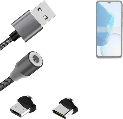 Produktbild von K-S-Trade Hochwertiges Magnet-Lade-kabel Sync-Kabel Daten-Kabel kompatibel mit Doogee N55 mit USB-Typ-C-Anschluss und Micro-USB-Anschluss 2A bis zu