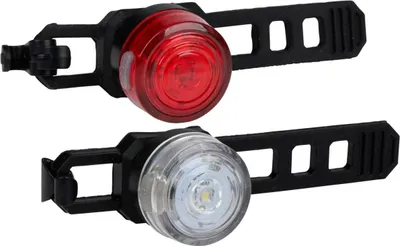 Productafbeelding van Silicone LED fietslamp set, rond – voor- en achterlicht, zwart, Dunlop