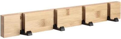 Wandschlüsselhalter mit 4 einziehbaren Haken, Bambus, 40x8x3 cm