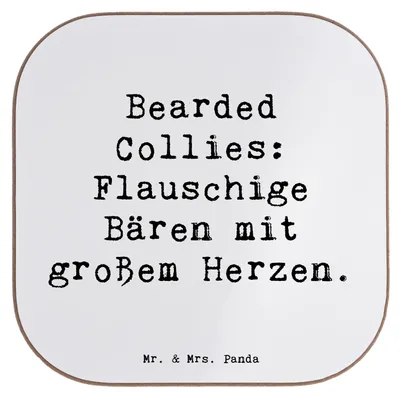 Produktbild von Mr. & Mrs. Panda Untersetzer für Gläser Spruch Bearded Collie Bärenherz - Weiß - Geschenk, Tischuntersetzer, Tassenuntersetzer, Coaster, Hunderassen Eigenschaften, Hund