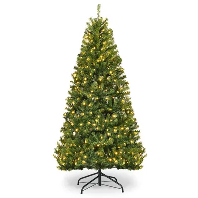 Productafbeelding van COSTWAY 120cm LED kunstkerstboom, kerstboom met 300 PVC takken, 100 LED-lampjes, 11 lichtstanden, 5 kleurwisselingen en een metalen voet, groene kerstboom