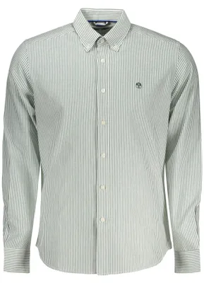 Produktbild von Langarmshirt Weiß Grün Gestreift Herren - Eleganter Button-Down-Stil