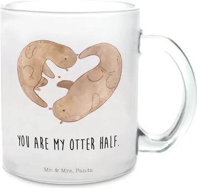 Produktbild von Mr. & Mrs. Panda Pott Otter Herz - Transparent - Geschenk, Seeotter, Teetasse Glas, Haferl, Häferl, Liebe, Tee Tasse, Trinkglas