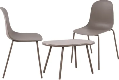 Produktbild von CLP 2er Sitzgruppe Veldin Set 1 Tisch 2 Stapelstühle wetterfest UV-beständig taupe