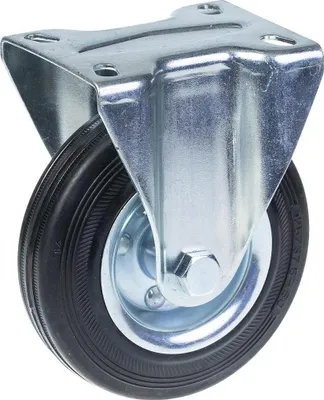 Produktbild von 125mm Bockrolle mit schwarzem Gummi auf gepresstem Stahlmittelrad