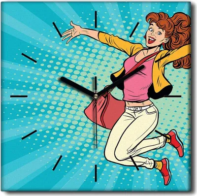 Produktbild von Coloray Uhr auf Leinwand 30x30 cm Wand Uhr Dekoration Wohnzimmer Segeltuch schwarze Hände -Comic Retro Art.