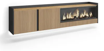 Immagine prodotto di Mobile TV Soggiorno, Ampio spazio a disposizione, 212x35x50 cm, Per TV fino a 80", Camino elettrico XXL, Sospeso, da appendere, Led, Stile moderno, Rovere e nero