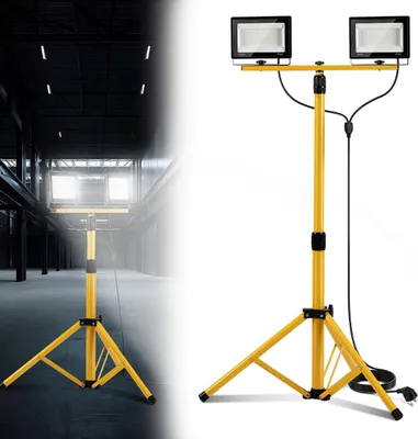 Image de Projecteur de chantier LED Izrielar 50 W, projecteur avec trépied et câble de 3 m avec fiche, projecteur extérieur blanc froid, lampe de travail IP66 étanche