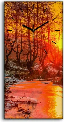 Produktbild von Wanduhr Bürouhr Leinwand Bild 30x60 Malerei Wald Bäume Fluss Schnee Natur Kunst - schwarze Hände