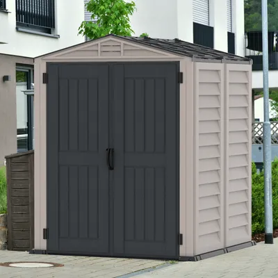 Produktbild von Duramax Kunststoff Gartenhaus 171x171 Geräteschuppen Garten Gerätehaus Drehtüren, H. 210 x B. 171 x T. 171 cm