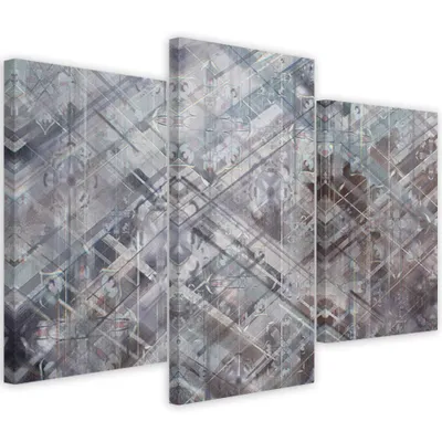 Produktbild von Triptychon auf leinwand abstrakte geometrische formen 90x60 cm Feeby grau wandbild bereit zum aufhängen