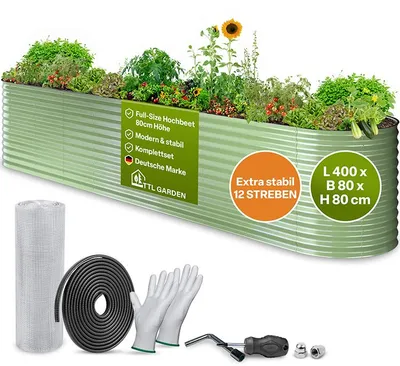 Produktbild von TTL GARDEN Hochbeet Nature XXL 400×80×80 cm – Metall Salbei-Grün oval & stabil, KI-generiertes Bild