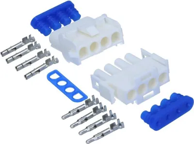 Productafbeelding van Kalitec KALI-1104 Universele MATE-N-LOK set, 4-polig, met contacten en afdichtingen, IP 57. Witte stekker van polyamide 6.6. Afdichte verbinding voor verlichting en printplaten
