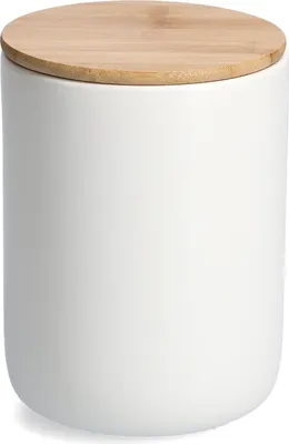 Produktbild von ZELLER 19858 Vorratsdose 1500 ml Keramik, weiß mit Bambusdeckel, ca. Ø 13 x 17,5 cm