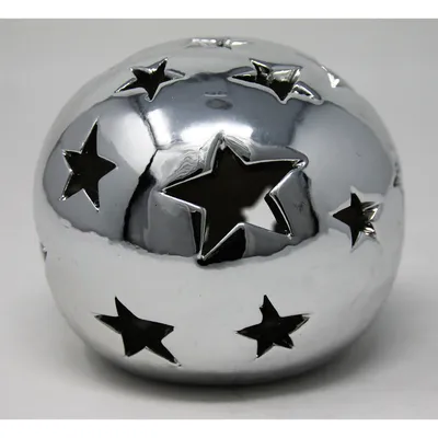 Produktbild von Sternenkugel Dekokugel mit LED Licht aus Prozellan silber H 8cm