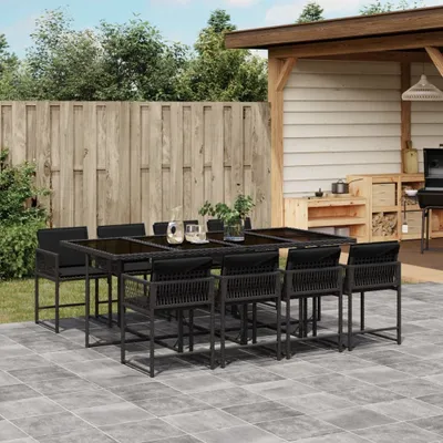 Produktbild von Möbel 9-tlg. Garten-Essgruppe mit Kissen Schwarz Poly Rattan - Loungegruppe 3211459