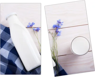 Produktbild von Spritzschutz Herdabdeckplatte Schneidebrett aus Glas Milchflasche auf Holztisch 2-Teilig (60x52cm)
