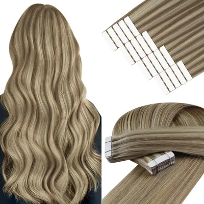 Produktbild von Echthaar Extensions Tape-In Hellbraun 40cm Glatt 50g für Damen
