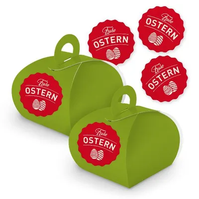 Produktbild von itenga SET Frohe Ostern 10x Geschenkschachtel mit Griff grün + rote Sticker
