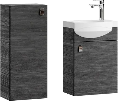 Produktbild von Planetmöbel Badmöbel-Set Waschtisch mit Unterschrank 40 cm & Midischrank 32 cm Anthrazit