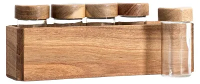 Produktbild von HOMLA MOOKA Gewürzbehälter-Set aus Akazienholz Organizer 6er-Set