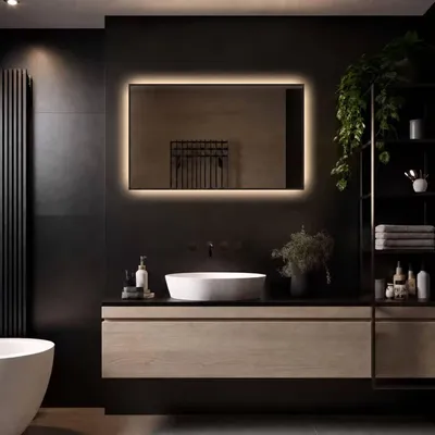 Image de LoXa – Miroir de salle de bain rectangulaire Sorento avec LED 100 × 60 cm – Cadre noir – Dimmable – 3 modes LED – Surface antibuée – Qualité durable – Installation facile