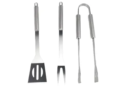 Produktbild von 3 teiliges Grillset mit Pfannenwender Grillzange und Gabel Edelstahl