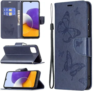 Produktbild von König Design Hülle kompatibel mit Samsung Galaxy A22 5G Kunstleder Handyhülle - Handy Case Blau