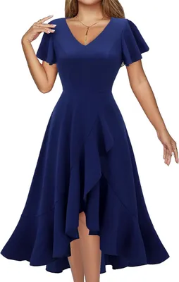 Productafbeelding van Vintage cocktailjurk, elegant, midi-lengte, met ruches, comfortabel, donkerblauw, maat M