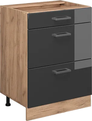 Produktbild von Vicco Küchenunterschrank R-Line, 60 cm mit Schubladen, ohne Arbeitsplatte, Anthrazit Hochglanz/Goldkraft Eiche